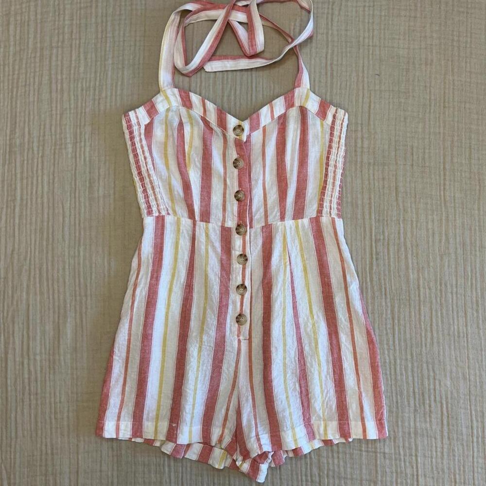 Forever 21 striped linen halter romper